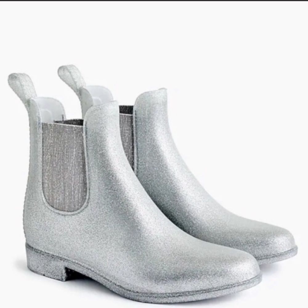 J.Crew Silver Glitter Chelsea Rain Boots